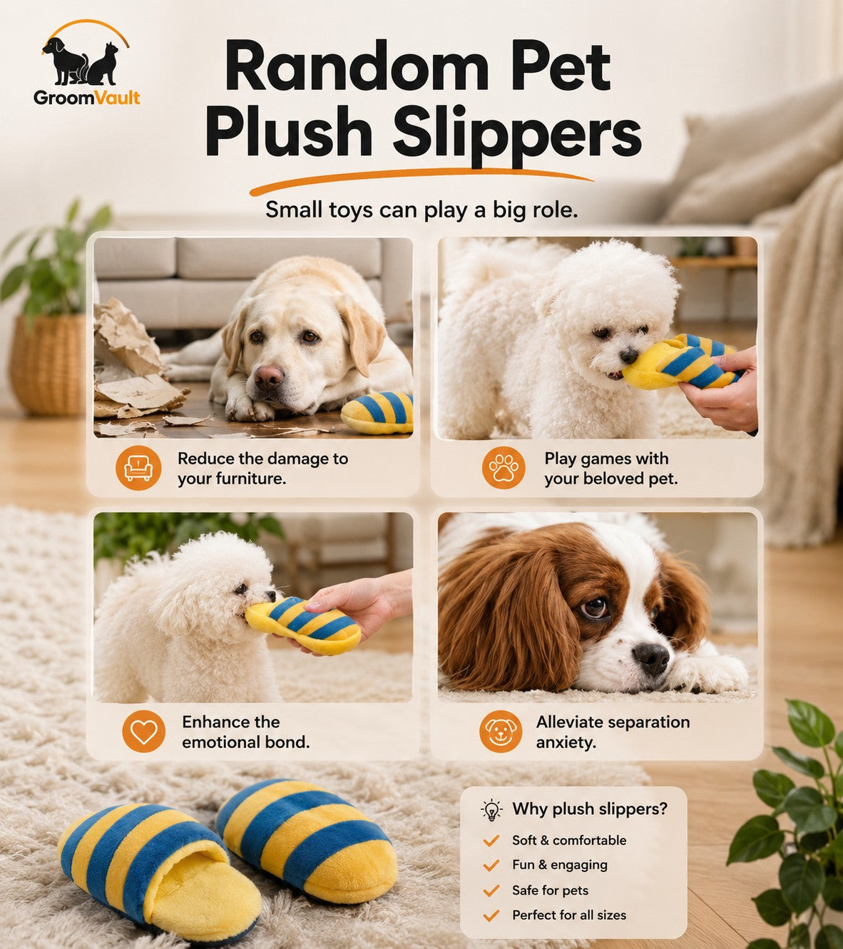 GroomVault™ Random Plush Slipper Toy
